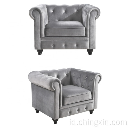 Sofa Ruang Tamu Gaya Eropa Kursi Lengan Beludru Berumbai Chesterfield